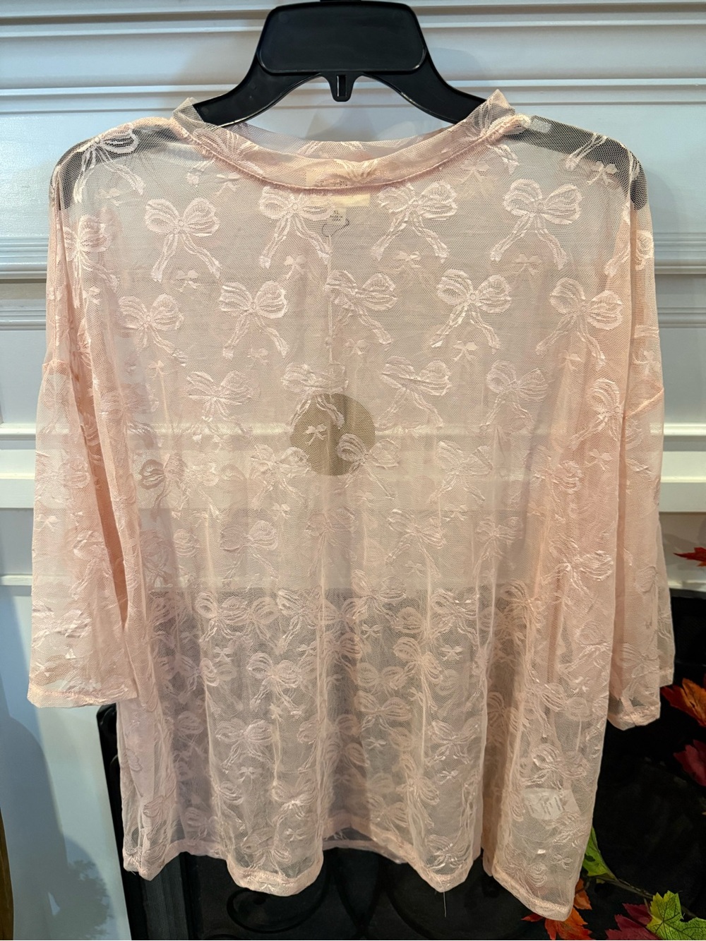 BiBi Pale Pink Sheer Bow Lace Long Sleeve Top